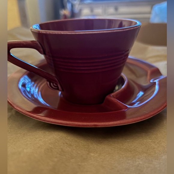 Homer Laughlin (Pre-Fiesta) 1930s - 1940s Red Ceramic Cup and Saucer/Ashtray Set - Picture 5 of 16